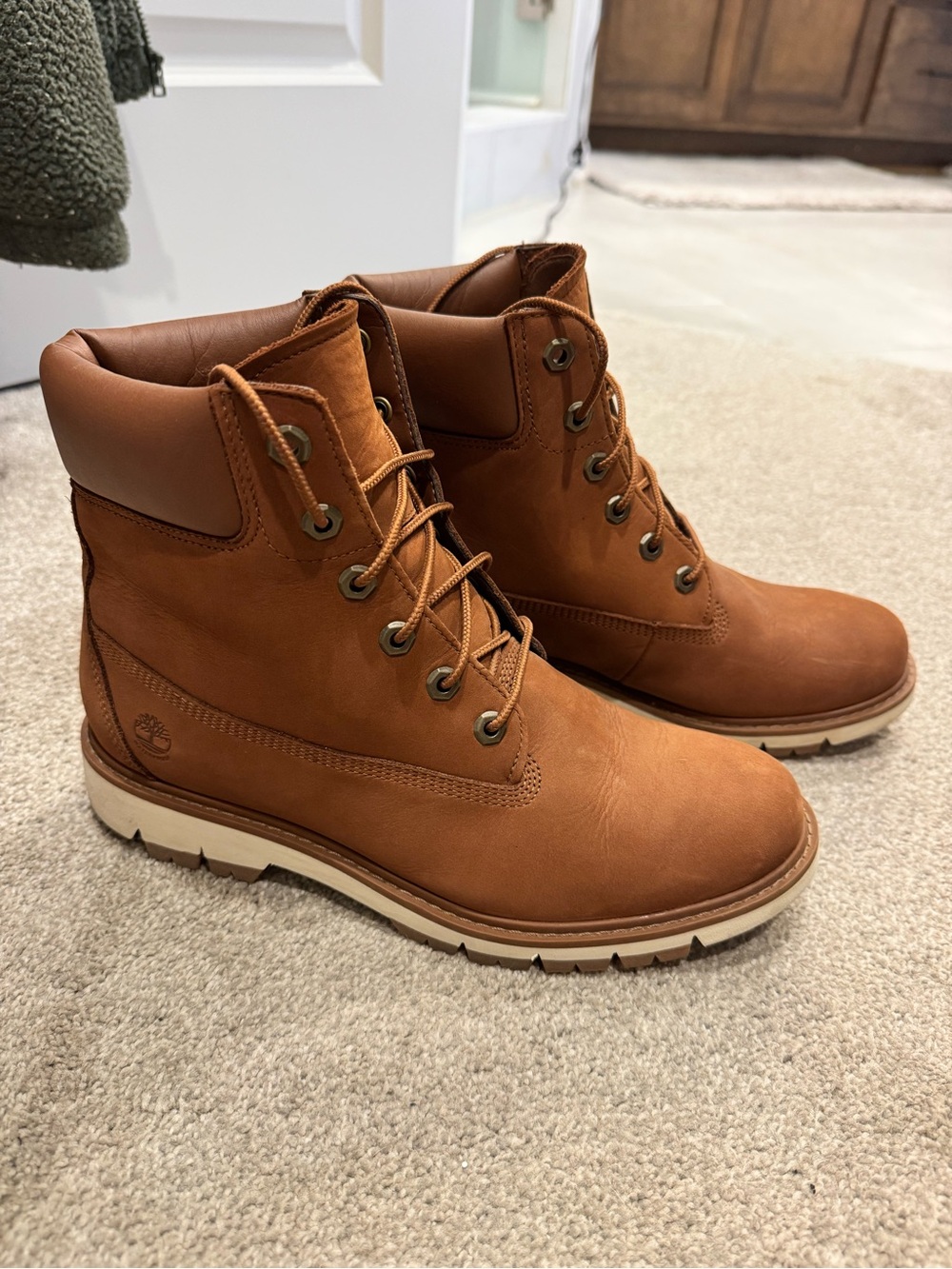 Women’s Tan Timberlands - Durable Lace-Up Boots - Picture 2 of 7